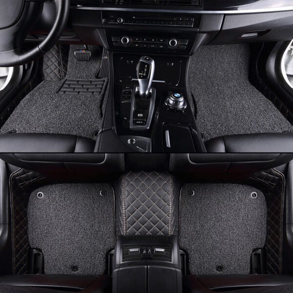 CUSTOMIZED DOUBLE-LAYER BLACK BASE WITH GRAY LOOP PILE CAR MATS