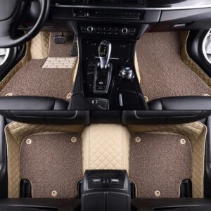 CUSTOMIZED DOUBLE-LAYER BEIGE BASE WITH LIGHT BROWN LOOP PILE CAR MATS
