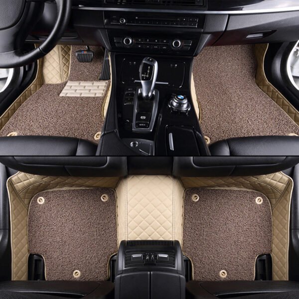 CUSTOMIZED DOUBLE-LAYER BEIGE BASE WITH LIGHT BROWN LOOP PILE CAR MATS