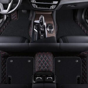 BLACK & RED STITCHING  BASE WITH BLACK CARPET DOUBLE LAYER CAR FLOOR MAT