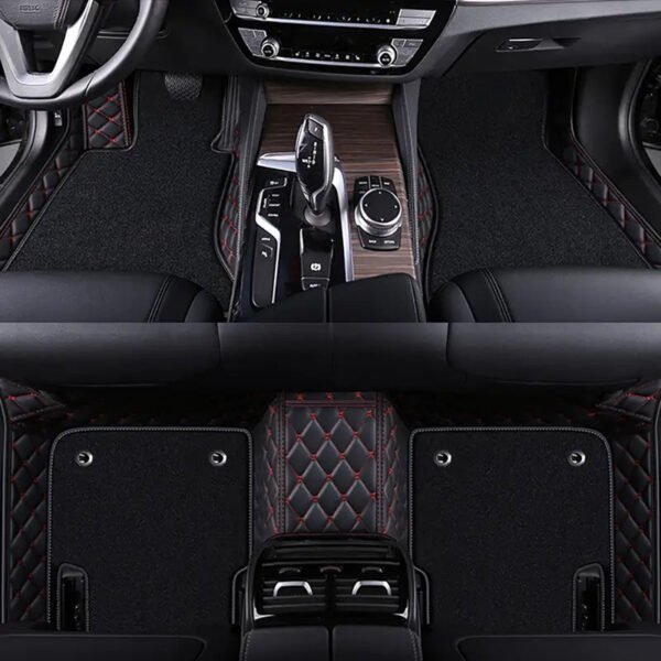 BLACK & RED STITCHING  BASE WITH BLACK CARPET DOUBLE LAYER CAR FLOOR MAT