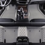 LIGHT GREY & WHITE STITCHING  BASE WITH GREY CARPET DOUBLE LAYER CAR FLOOR MAT